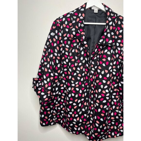 Kim Rogers Linen Blend Jacket Size 3X Black Pink Leaf Print - Picture 3 of 13